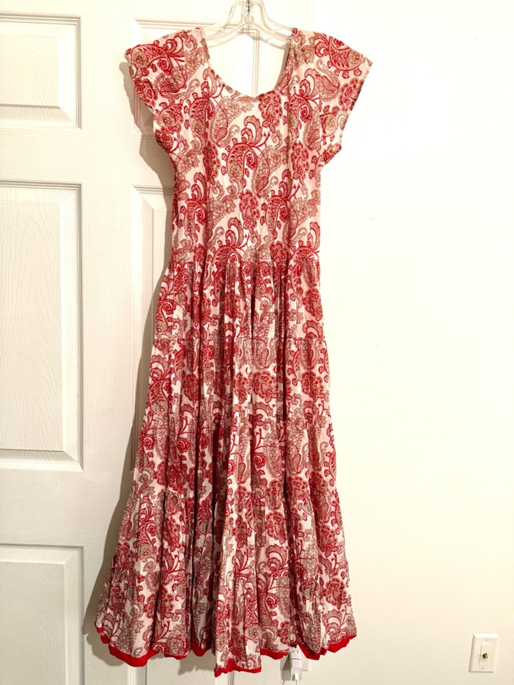 Soft Surroundings 100% Cotton Red Paisley Swirl Tiered Dress Women M - Picture 6 of 11